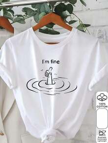 Camiseta con Estampado Gráfico para Mujer - I&Apos; Camiseta Casual de Manga Corta con Cuello Redondo y Diseño de Figura de Palitos y Ondas, para Primavera y Verano, Camiseta Blanca Lavable, Camisetas para Mujer, Camiseta con Diseño Divertido, Camiseta de Ajuste Cómodo - Camiseta Unisex de Algodón Suelto de Manga Corta y Cuello Redondo, Estilo Urbano Vintage - Blanco - Ver 3