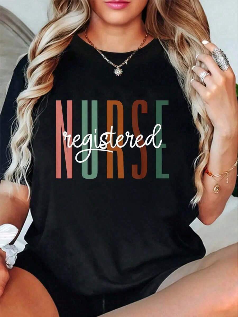 100% Cotton Registered Nurse RN - RN Nursing Hospital RN Staff Nurse T-Shirtplayeras de mujer - Negro - Ver 1