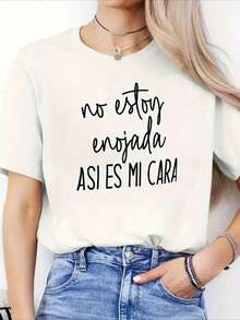 short sleevesPlayera camiseta basica estampada grafica dama mujer manga corta cuello redondo estampado frase frases chusca chistosas graciosas letra letras cursiva manuscrita no estoy enojada asi es mi cara ironia meme gym gimnasio ejercicio aesthetic regular casual comoda fresca ligera suave moderna juvenil romantica bohemia salida casa diario dia playa calor primavera verano oficina versatil creativaLeisure - Blanco - Ver 7