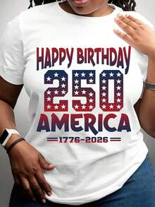 Women's T-Shirt Happy 250th Birthday America 1776-2026 Patriotic Design Of The United States Flag With Stars And Stripes For Independence Day Celebration And 4th Of July Party - 白色 - 查看 6
