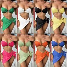 Bikini Sexy de 3 Piezas para Mujer con Top Bandeau y Falda Corta, Estilo Playa y Vacaciones - rosa claro - Ver 2