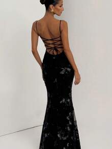 Vestido Tirante con Estampado Floral Bordado - Negro mate - Ver 6