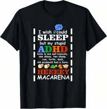 100% Algodón Camiseta con Estampado 'Ojalá pudiera dormir, pero mi estúpido TDAH se hace sentir' para Mujer y Hombre, Cuello Redondo, Estilo Clásico, Moda de Verano, Tops para Vacaciones - Negro - Ver 1