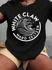 Women T Shirt Round Neck White Claw Hard Seltzer Wave Logo Print Casual Summer Top Gift For Her 220g - Negro - Ver 1