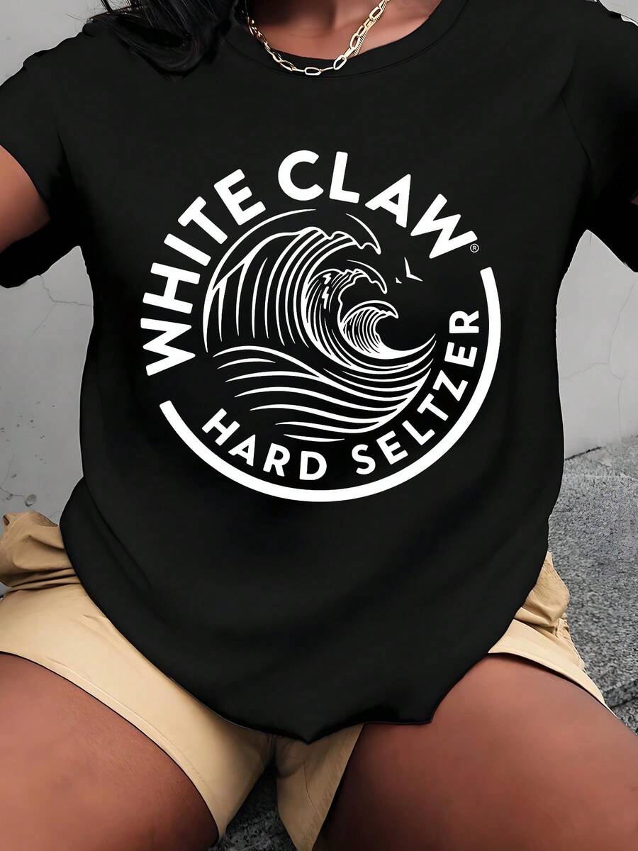 Women T Shirt Round Neck White Claw Hard Seltzer Wave Logo Print Casual Summer Top Gift For Her 220g - Negro - Ver 1
