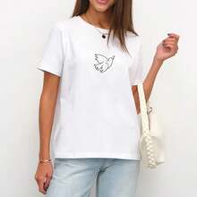 Camiseta Retro Ligera con Estampado de Dibujos Animados para Mujer, Ideal para Salidas de Primavera y Verano, Camiseta de Algodón, Ropa Casual - Blanco 5 - Ver 9