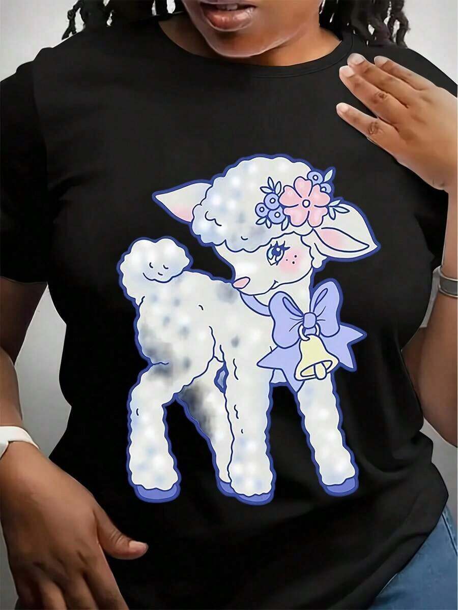 Camiseta de Cordero Kawaii, Camiseta de Cordero para Bebé, Camiseta de Granja, Camiseta de Cordero 4H, Camiseta Estética Gótica Pastel, Cordero Kitschy, Antropomórfico de Mediados de Siglo - Negro - Ver 1