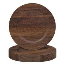 MAONAME - Juego de 12 platos de carga redondos, cargador café de 13 pulgadas para platos de cena, cargadores de placa de madera sintética de granja, cargadores de mesa rústicos para bodas, fiestas - redondo112pc - Ver 7