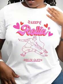 Camiseta Retro de Reina del Patinaje sobre Ruedas, Camiseta de Chica Patinadora, Camiseta Estética de Patinaje sobre Ruedas con Tatuaje 'Keep Rollin', Camiseta Vintage de Roller Derby - Blanco - Ver 6