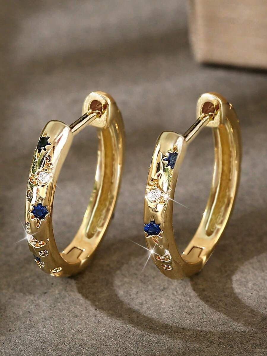 1 Pair Cubic Zirconia Hoop Earrings, Fashionable For Teenagers, Suitable For Daily Decoration, Party Wear, Birthday Gift For Girls - 8# - View 1