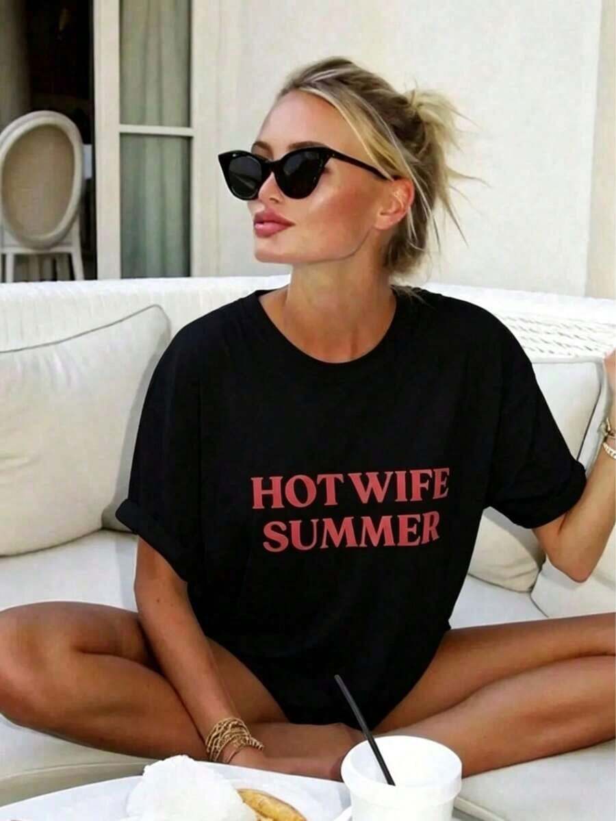 Camiseta de Verano 100% Algodón para Esposa - Camiseta Divertida para Recién Casados| Camiseta para Fiesta de Solteras| Top de Luna de Miel| Bride Era2026 - Camisetas Gráficas Cortas para Mujer, Ideales para Conciertos, Ropa Linda, Transpirable y Cómoda - Negro - Ver 1