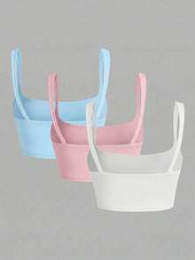 3 piezas Camiseta de tirantes de unicolor y corta para mujeres - Multicolor - Ver 2