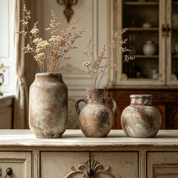 1pc Wabi-Sabi Style Ceramic Vase, Suitable As Tabletop Decor, Boho Home Accent Pottery Jar For Living Room, Dining Room, Office, Bedroom, Or Rustic Outdoor Home Decoration, Glass Vase