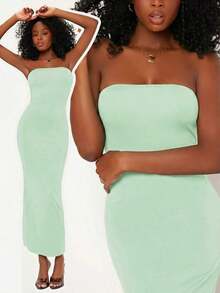 Vestido Sólido Estilo Tubo Para Cena O Citas Casuales - verde menta - Ver 7