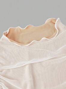 Top sin mangas con cuello alto y fruncido en unicolor, top negro de club, tops de malla para fiestas, despedida de soltera, tops para citas, salir, primavera/verano, top de fiesta, vacaciones, cumpleaños, festival, playa, top elegante - Blanco y Negro - Ver 3