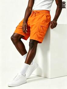 mulinsen Pantalones cortos de hombre de varios bolsillos en color caqui, estilo casual y suelto para deportes al aire libre y senderismo, con cintura elástica y detalles de estilo urbano, para verano - Naranja - Ver 4