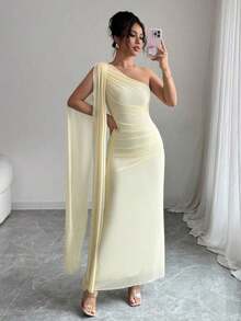 Vestido largo ajustado de mujer de color amarillo claro, moda para primavera/verano - Amarillo - Ver 1