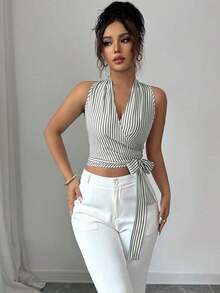 Chaleco de verano casual y elegante tejido para damas - Gris - Ver 4