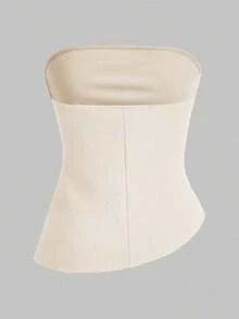 Top tubo sencillo y elegante con cintura fruncida, adecuado para verano, top tubo azul marino, tops tubo para mujer, top sin tirantes para mujer, top tubo azul marino - Albaricoque - Ver 2