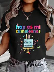 The Image Features A Birthday Celebration Design, With The Text "Today Is My Day" Printed On It. This Is A Women's Casual Crew Neck Sweatshirt, Suitable For Spring/Summer, A Short-Sleeved T-Shirt, And A Comfortable Garment; Item Number 11324. - Hitam - View 7