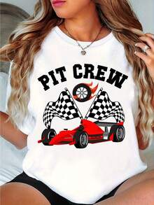 1 Printed Racing Repair Team T-Shirt, Racing Party T-Shirt, Repair Group T-Shirt, Racing Family T-Shirt, Race Day T-Shirt, 180g 100% Cotton - Putih - View 12