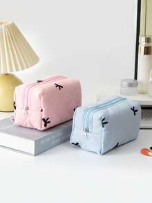 Hộp bút chần bông kiểu retro đơn giản với nơ, túi đựng văn phòng phẩm dung tích lớn sáng tạo, vật dụng thiết yếu để đựng đồ dùng hàng ngày và đồ lặt vặt trên bàn làm việc. - Mảnh duy nhất - Xem 11