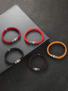 1pc Retro Woven Bracelet, Unisex Handmade Colorful Rope Magnetic Clasp Bracelet, Friendship Gift, Couple Accessory, Suitable For Proud Event And Daily Outfit - Rainbow Bracelet - View 4
