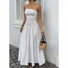 Sleeveless Dress, High Neck, Polka Dots, New Style, Fitted With Ruffles, Elegant And Versatile - White - View 6