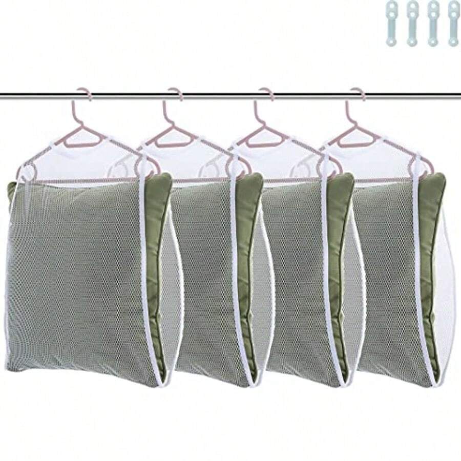 Pillow Drying Net Clothes Drying Net Pillow Stuffed Animal Cushion Cushion etc. Clothes Drying Net Clothes Rack Hanger Drying Net Thread Used in Set with Hanger White Set of 4 - /4 - ãã§ãã¯ãã 1
