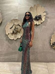 Elegant Sequin Backless Romantic Sexy Women's Dresses Fall Wedding Party Black - Black - View 8