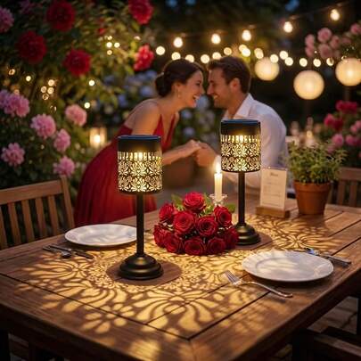 Solar-Powered LED Outdoor Lighting | Peony-Shaped Table Lamp, Suitable For Outdoor Courtyards And Gardens, IP44 Waterproof Rating, Metal Material, Floral Theme, Solar-Powered.