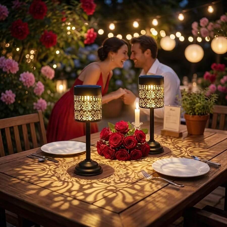 1pc Solar Mandala Peony LED Table Lamp, IP44 Waterproof Metal Outdoor Garden Pathway Decor Light