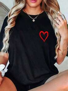 Camiseta 100% Algodón con Estampado de Corazón Rojo para el Día de San Valentín, para Hombres y Mujeres tops de mujer camisetas - Estilo - Ver 4