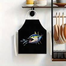 1pc, Home Decor, Predatory Tuna Pattern Printed Apron, Sleeveless, Neck Strap Design, Suitable For Cooking, Baking And Entertainment, Perfect For Home Dining, Parties, Outdoor BBQ Parties, Baking Apron|Vibrant Apron|Polyester Apron|Printed Apron - Multicolor - View 9