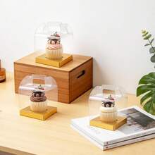JUOXIERN 4 Inch Single Cupcake Boxes Individual Jumbo Cupcake Carrier (48, Gold) - ColorC - View 2