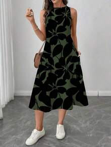 LUNE Vestido casual de mujer de longitud media con estampado floral color albaricoque, adecuado para primavera/verano, vestidos de sol para mujer, vestidos camiseros para mujer, vestido casual - Multicolor 4 - Ver 1