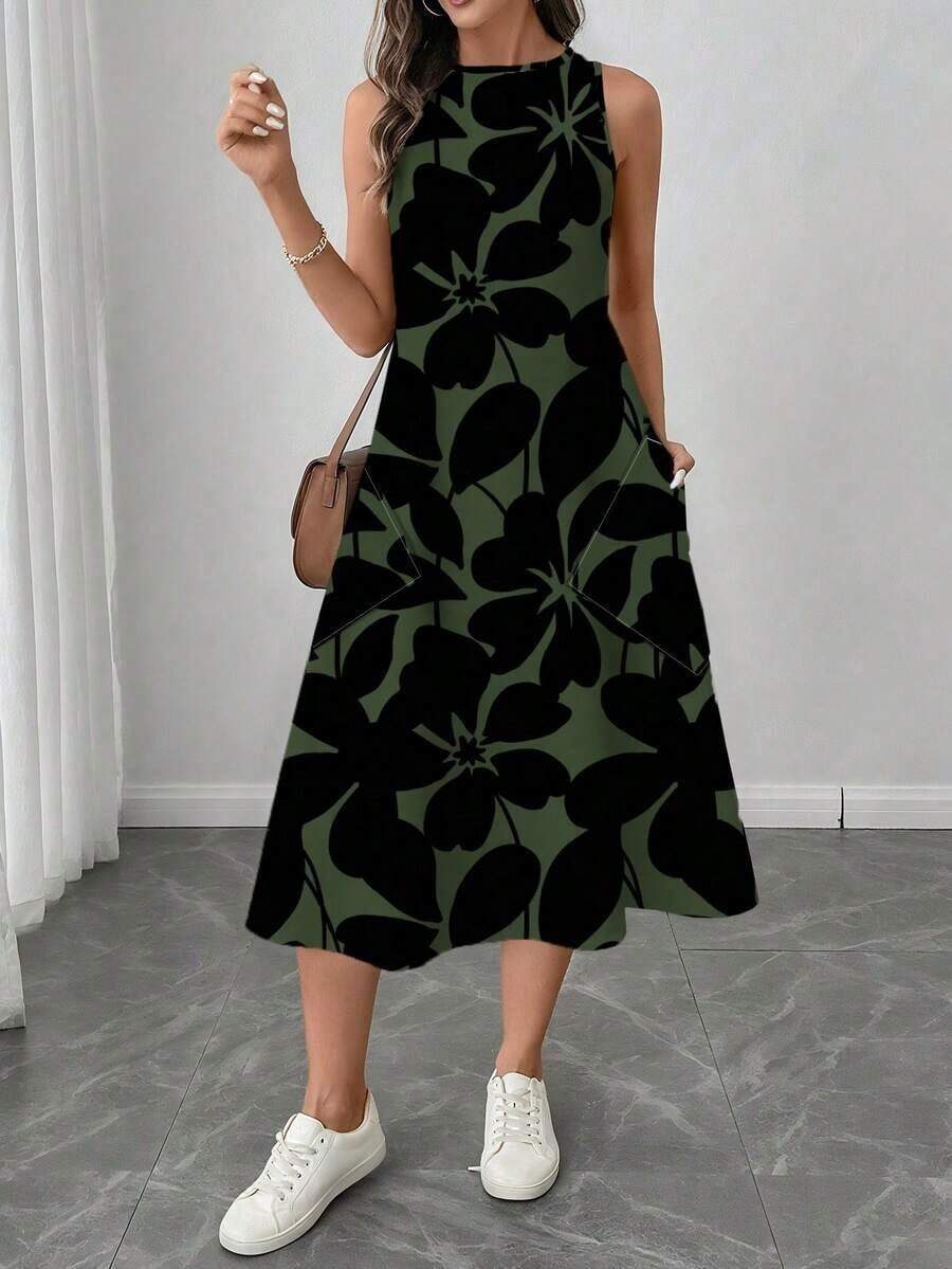 LUNE Vestido casual de mujer de longitud media con estampado floral color albaricoque, adecuado para primavera/verano, vestidos de sol para mujer, vestidos camiseros para mujer, vestido casual - Multicolor 4 - Ver 1