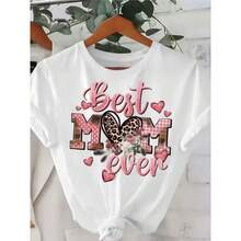 Camiseta unisex de cuello redondo 180G (1XL, multicolor) - Camiseta con estampado gráfico de 'Best Mom', Top con estampado floral y de corazón de leopardo, Camiseta cómoda de manga corta y corte holgado, Ropa casual para - Blanco - Ver 1