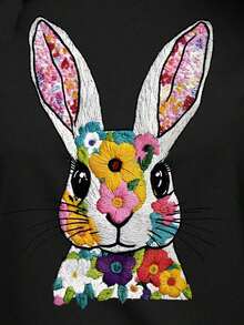 Casual And Versatile Blouse With Rabbit, Floral And Embroidered Prints - Soft, Stretchy And Comfortable Fabric For Summer - Pure-Cotton - 黑色 - 查看 5