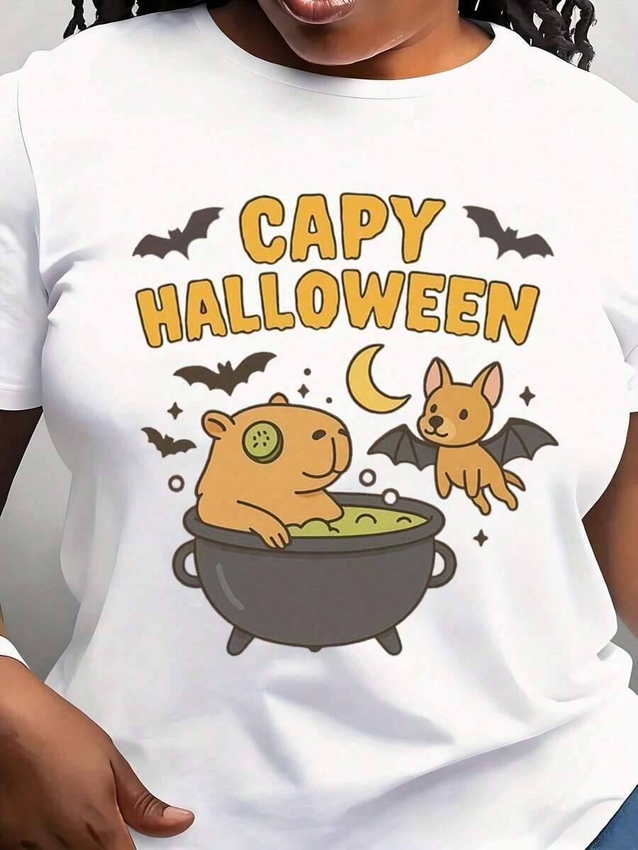 Camiseta Divertida de Capibara para Halloween, Camiseta Retro para Mamá de Perro, Camiseta de Capibara para Mujer, Camiseta Espeluznante, Regalo para Amantes de Perros, Camiseta de Capibara para Halloween - Blanco - Ver 1