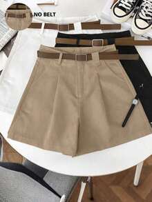 Pantalones cortos versátiles y casuales para mujer, pantalones cortos blancos de pierna ancha para ropa universitaria - Marrón Mocha 2 - Ver 5