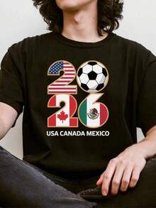 Camiseta unisex, camiseta de la Copa Mundial 2026 con gráfico de fútbol de EE. UU. , Canadá y México, ropa de mujer, blusas casuales para mujer, camisas para mujer, blusas para mujer, camisetas. Tela ligera y transpirable, estilo bonito, atuendo de verano, moderno y fresco, para la escuela y el día a día. - Negro - Ver 1