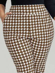 Pantalones casuales con estampado de lunares, bolsillos y aberturas laterales para mujer talla grande.Ideales para vacaciones, Año Nuevo, Día de San Valentín, negocios casuales, oficina, primavera y verano - Marrón - Ver 9