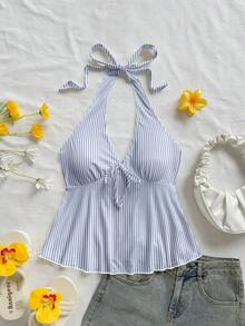 Top halter sin espalda a rayas casual de verano para mujer - Multicolor - Ver 6