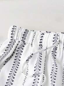 Conjunto de camisa y pantalones cortos de protección solar con estilo bohemio, conjunto de 2 piezas para mujer en verano - Blanco - Ver 4