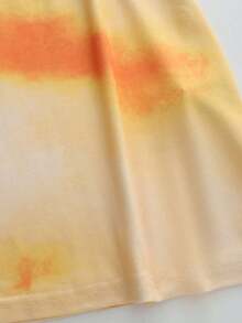 Vestido corto con cuello anudado, efecto drapeado en malla y estampado floral efecto tie-dye - Amarillo - Ver 6