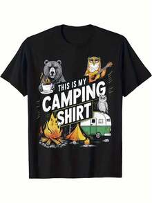 Men's Camping T-Shirt - Bear, Guitarist, RV, And Campfire Design - Soft And Breathable Short Sleeve, Perfect For Road Trips And Campfire Nights - Casual All-Season T-Shirt For Campers, RV Enthusiasts, And Nature Lovers - Comfortable Slim Fit - 黑色 - 查看 6