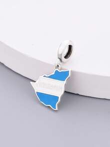 1 Set 925 Sterling Silver Travel & Patriotic Theme Pendant Set, Including Map, Statue Of Liberty And Black Cubic Zirconia Flower Pendant, Suitable For Bracelet, Hypoallergenic Jewelry Gift - Silver - View 3