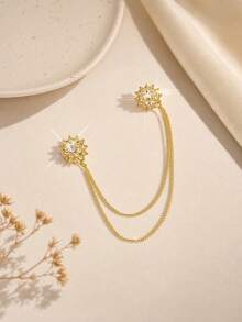 1 buah Bros Rantai Bunga Matahari Emas Berkepala Ganda Elegan dengan Rhinestone dan Desain Rumbai Berlapis-lapis, Pin Anti-Selip Cocok untuk Pernikahan, Pesta, Perjalanan, Pemakaian Sehari-hari dengan Jas, Gaun, Kardigan, Hadiah Perhiasan Modis untuk Teman - Emas - View 2
