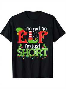 [Fast Delivery] I'm Not An Elf, I'm Just A Short Guy, Merry Christmas, Elf Christmas, Funny T-Shirt, Unisex, Christmas Gift, Halloween, Thanksgiving, New Year, For Boyfriend, Girlfriend, Parents, Friends, Black Soft Fabric Unisex T-Shirt, 100% Cotton. - 黑色 - 查看 7